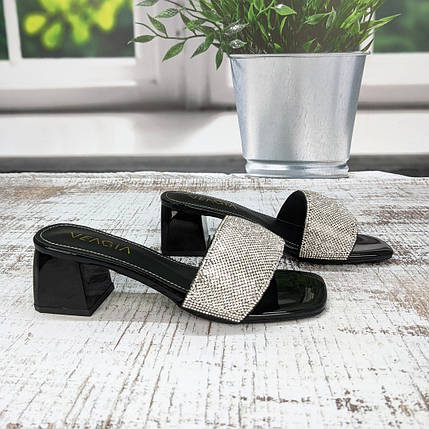 Шльопанці жіночі Veagia чорні зі стразами на підборах 4985, фото 1