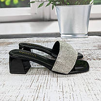 Шльопанці жіночі Veagia чорні зі стразами на підборах 4985, фото 3