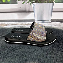 Шльопанці жіночі Elena чорні зі стразами на низькому ходу 4989, фото 3