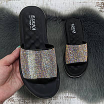 Шльопанці жіночі Elena чорні зі стразами на низькому ходу 4989, фото 5