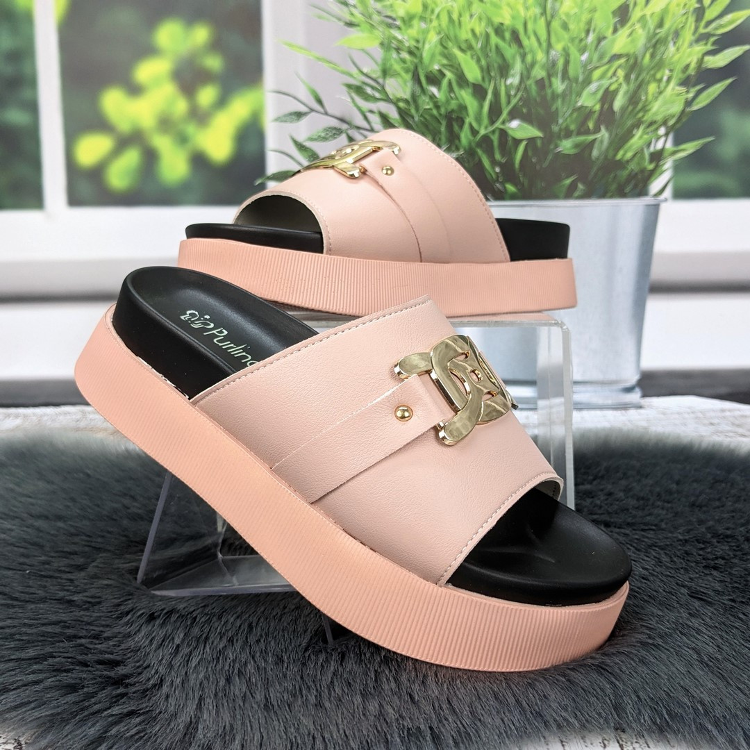 Шльопанці жіночі Purlina рожеві еко-шкіра на об'ємній підошві 4983, фото 1