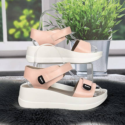 Босоніжки жіночі Carti пудрові шкіряні на платформі 4877, фото 1