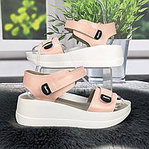 Босоніжки жіночі Carti пудрові шкіряні на платформі 4877, фото 2