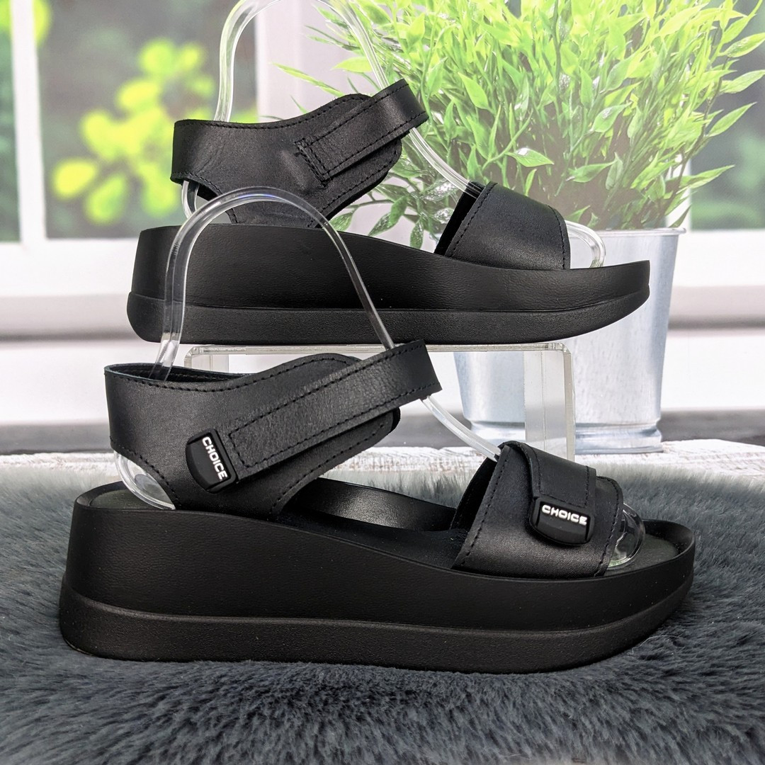 Босоніжки жіночі Carti чорні шкіряні на платформі 4877