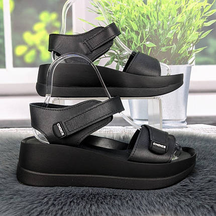 Босоніжки жіночі Carti чорні шкіряні на платформі 4877, фото 1