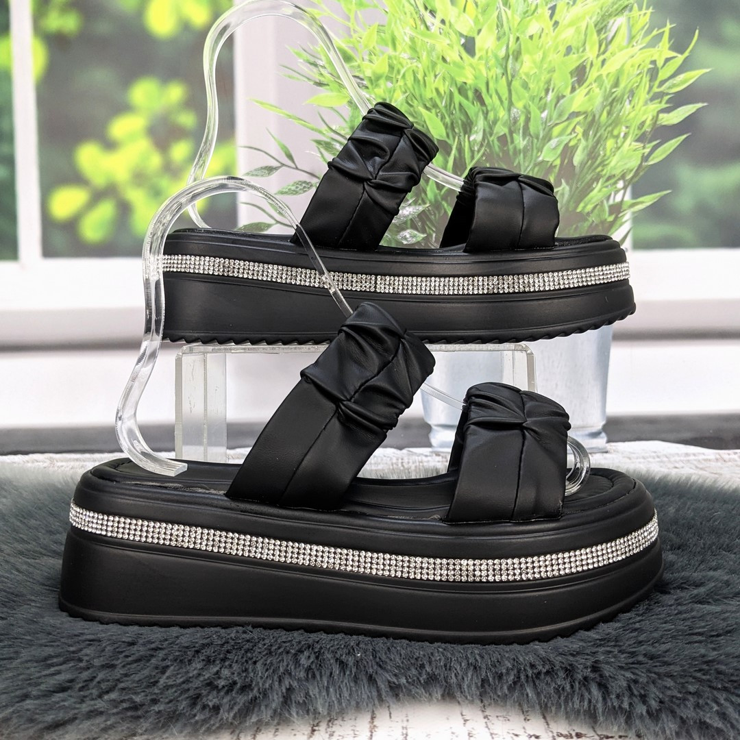 Шльопанці жіночі Ailaifa чорні еко-шкіра на платформі 4987, фото 1