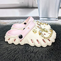 Крокси сабо дитячі для дівчинки Luke Line білі з рожевим з джибітсами біжутерією 5866