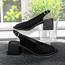 Босоніжки жіночі Sali чорні замшеві на підборах середньої висоти 4992, фото 2