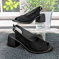 Босоніжки жіночі Sali чорні замшеві на підборах середньої висоти 4992, фото 3