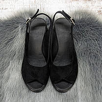 Босоніжки жіночі Sali чорні замшеві на підборах середньої висоти 4992, фото 4