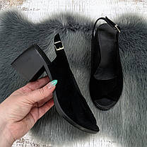 Босоніжки жіночі Sali чорні замшеві на підборах середньої висоти 4992, фото 5