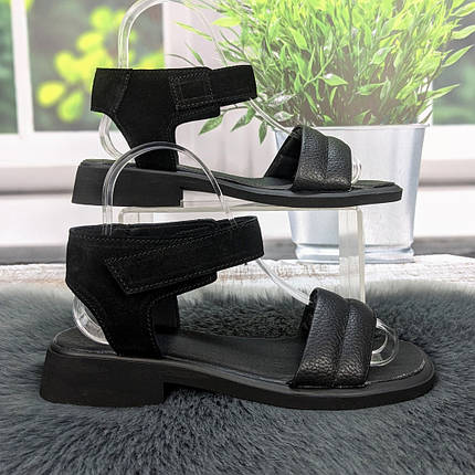 Босоніжки жіночі Мрія чорні шкіряні на низькому ходу 4994, фото 1