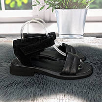 Босоніжки жіночі Мрія чорні шкіряні на низькому ходу 4994, фото 4