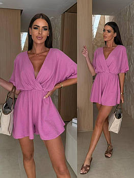 Жіночий літній мусліновий комбінезон з шортами у кольорах