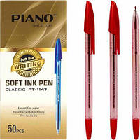 Від 50 шт. Ручка масляна   PIANO прозорий корпус PT-1147-A червона  купити дешево оптом в інтернет-магазині