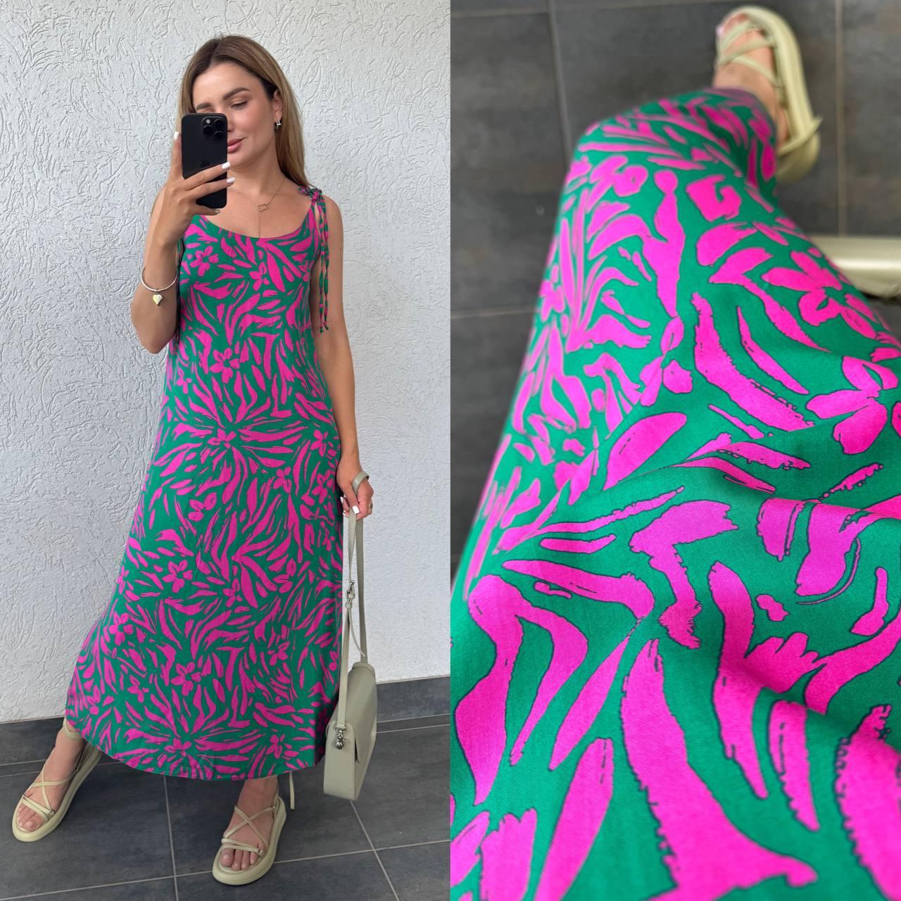 Сарафан ЛІТО ШТАПЕЛЬ р.42-52 Зелений з малиновим HARISMA 558, фото 1