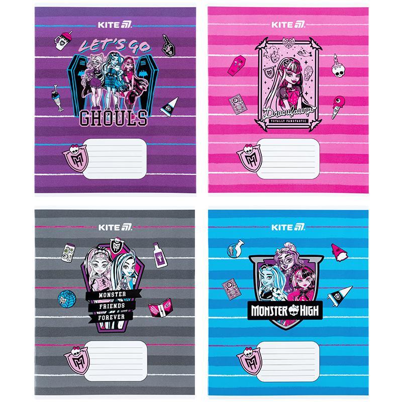 Зошит Kite Monster High 12 арк. коса лінія гібр. лак + УФ лак мікс обкладинок (MH25-235)