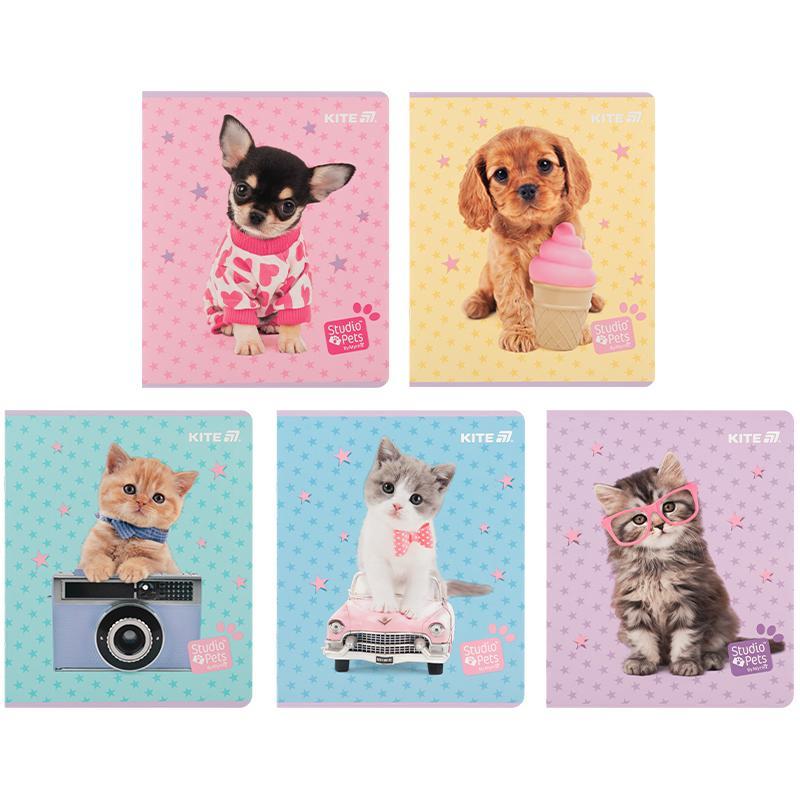 Зошит Kite Studio Pets 24 арк. клітинка софт тач + УФ лак мікс обкладинок (SP25-238)