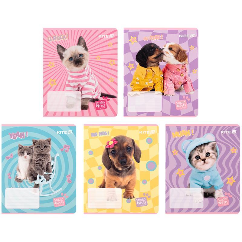 Зошит Kite Studio Pets 12 арк. клітинка софт тач + УФ лак мікс обкладинок (SP25-232)