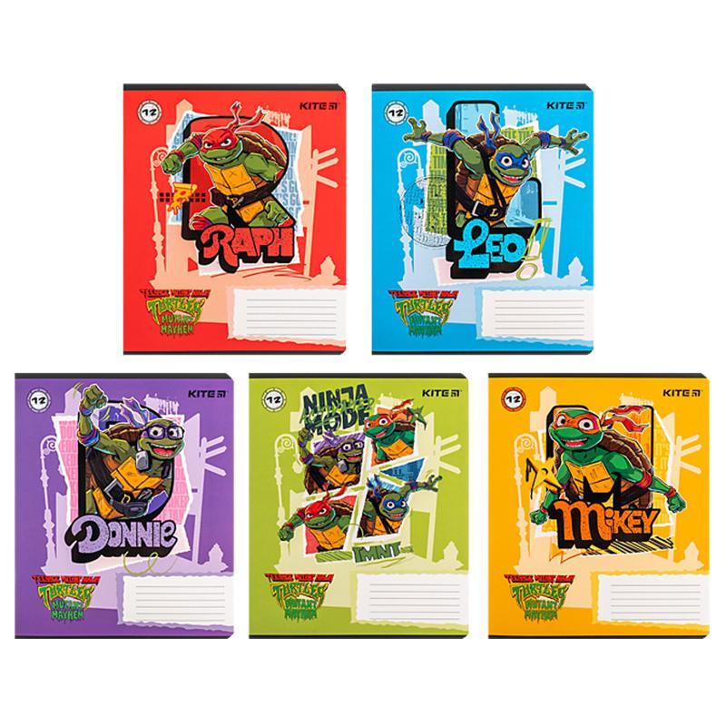 Зошит Kite Ninja Turtles 12 арк. лінія софт тач + УФ лак мікс обкладинок (NT24-234)