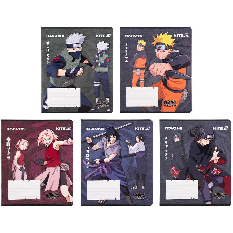 Зошит Kite Naruto 12 арк. клітинка гібр. лак + УФ лак мікс обкладинок (NR25-232)