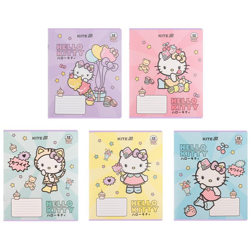 Зошит Kite Hello Kitty 12 арк. лінія УФ лак + глітер мікс обкладинок (HK25-234-1)