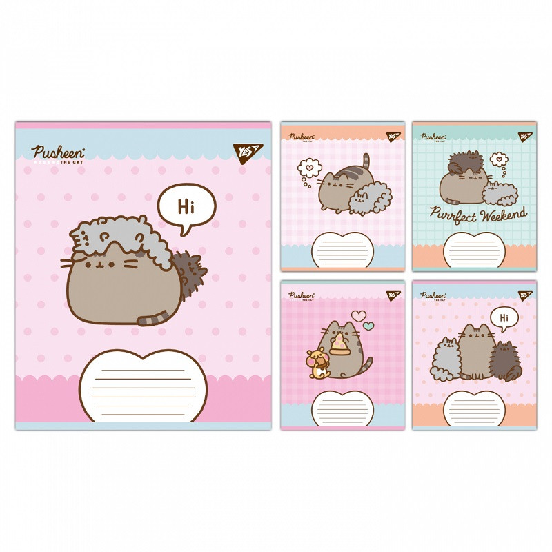 Зошит YES Pusheen Weekend 12 арк. коса лінія мікс дизайнів (767609)