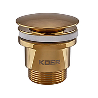 Донний клапан для раковини універсальний (з/без переливу) Koer PW-01-10 автоматичний (Click-Clack) (Колір золото) 1 1/4'' (KR5193)