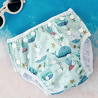 Багаторазові універсальні підгузки-трусики на кнопках для плавання 0-2 роки (Морський кит)