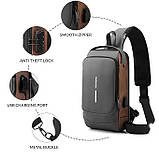 Сумка-рюкзак через плече Grey/Brown з USB-портом та кодовим замком, водостійка, фото 3