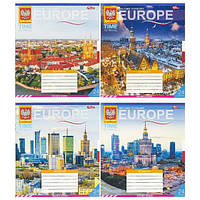 Зошит шкільний 24 аркуші клітинка, серія "Ласкаво просимо до Європи", білизна 100%