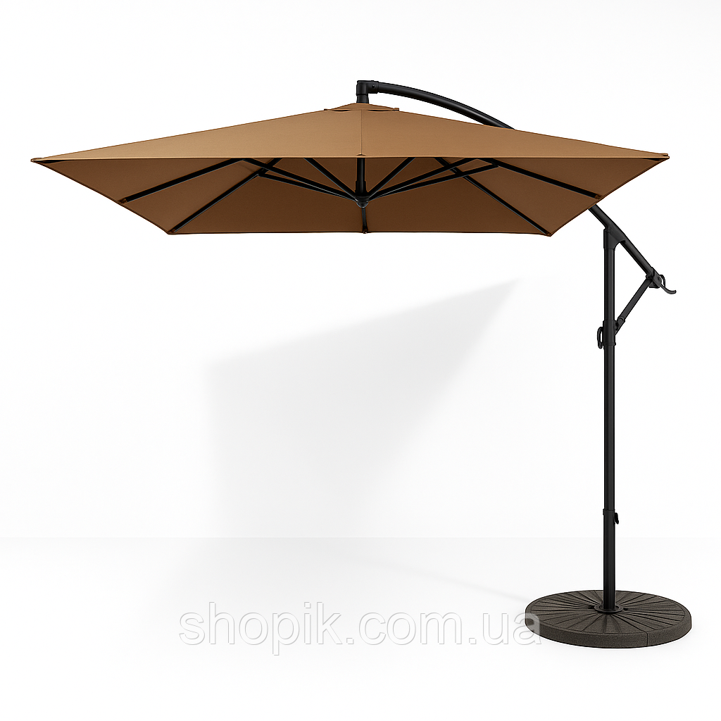 Садова парасоля квадратна діаметром 2.5х2.5 м WCG із поліестеру та сталевою рамою регульований нахил Коричневий, фото 1