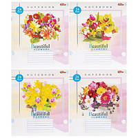 Зошит шкільний 24 аркуша лінія, серія "Красиві букети квітів", білизна 100%