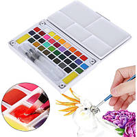 Акварельні фарби для малювання Arteco 36 кольорів + браш кісточка + 2 губки, художні акварельні фарби