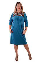 Плаття жіноче синє балон трикотажне на повну фігуру пл 099-2