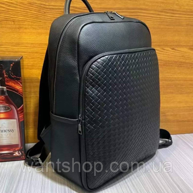 Шкіряний чоловічий рюкзак великий і місткий з принтомTiding Bag TM-46245 чорний
