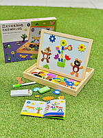 Деревʼяна скринька 2в1 для дітей | Магнітна дошка + дошка для малювання | Розвиваючий набір з пазлами