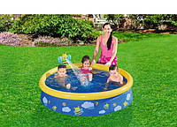 Качественный детский бассейн с надувными кольцами, Мягкий и легкий бассейн 500л с рисунками и фонтанчиком