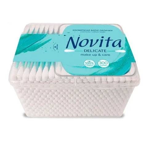 Ватні палички Novita Delicate в квадратнiй коробці, 300 шт