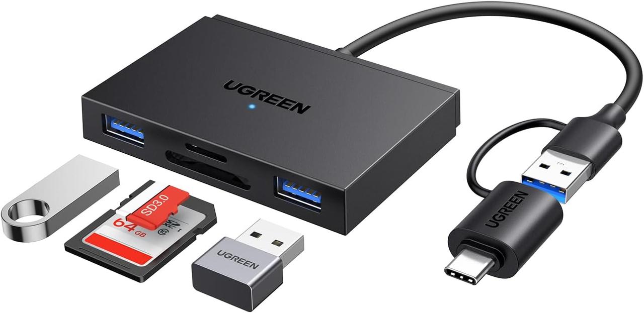 Кардридер UGREEN USB SD Card Reader 4 в 1 адаптер USB A USB C OTG з роз'ємами для карт SD TF Black (CM812), фото 1