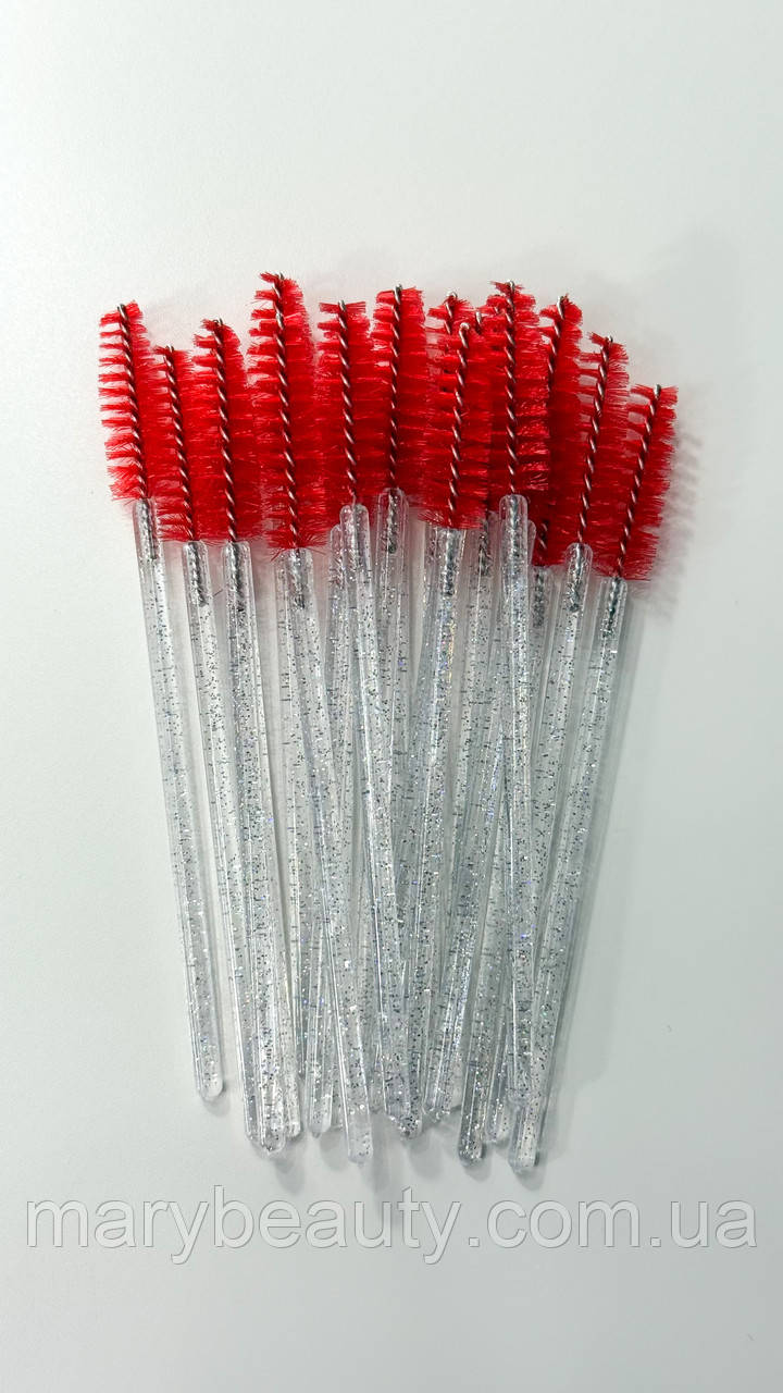 Щіточки нейлонові червоні з прозорими блискітками, 50шт, фото 1