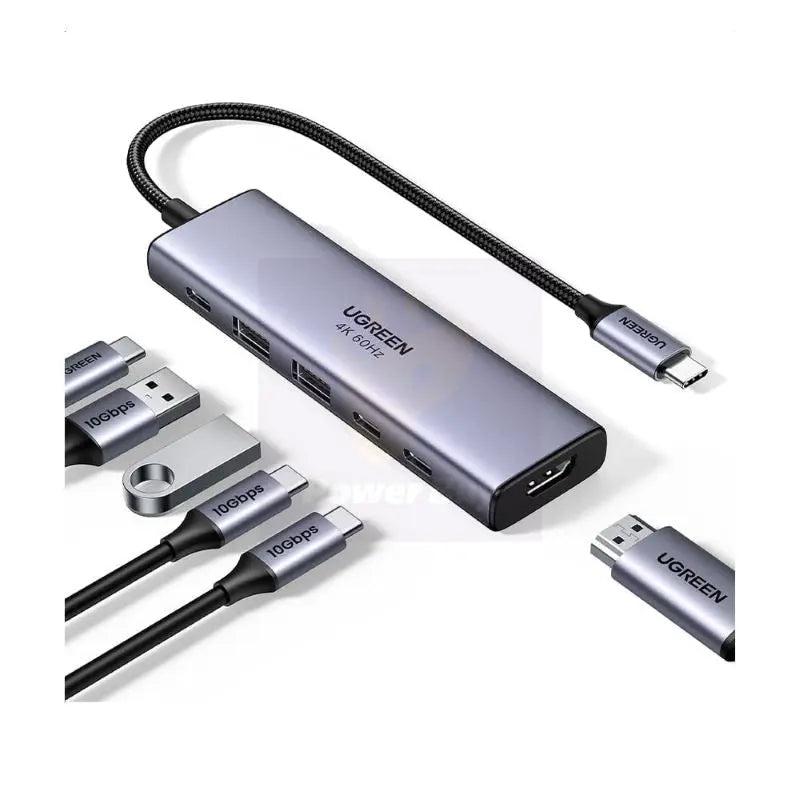 USB-концентратор UGREEN 6-in-1 Multifunctional USB-C USB-C TO HDMI+USB-A 3.2+USB 3.2 C+PD Power Grey (CM511), фото 1
