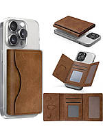 Кардхолдер (картхолдер) магнітний Leather Wallet з підставкою, тримач для карток коричневий