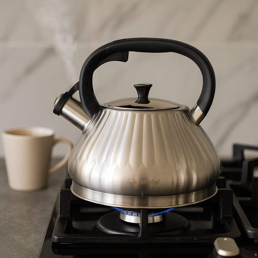 Чайник зі свистком 3 л ручка Soft Touch, сталевий Kamille