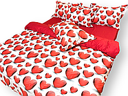Постільна білизна Королева Ночі (Сатин Premium) | Полуторний комплект | 50х70 | Серця на білому та червоному, фото 2