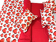 Постільна білизна Королева Ночі (Сатин Premium) | Полуторний комплект | 50х70 | Серця на білому та червоному, фото 3