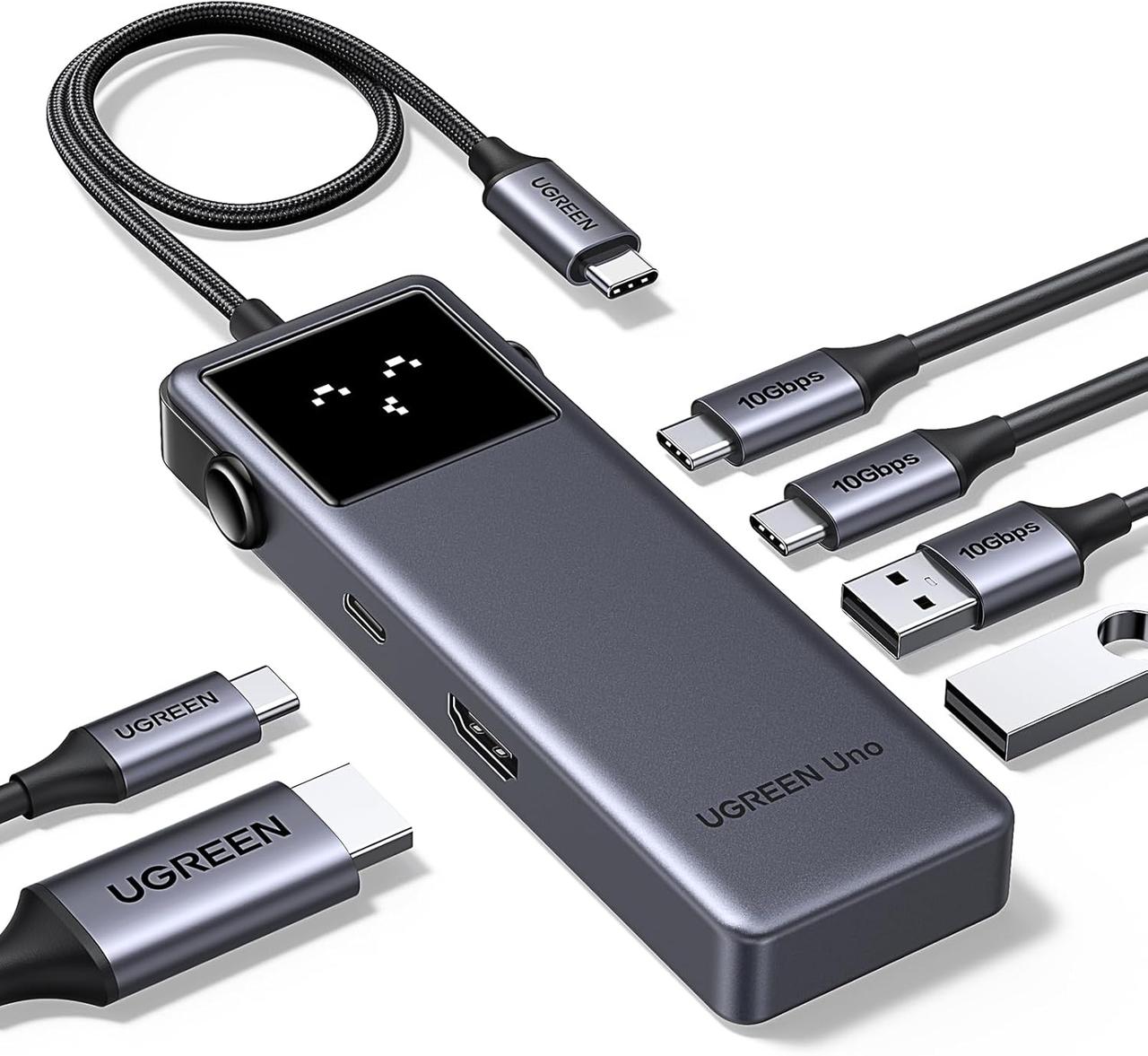 USB-Хаб UGREEN Uno 6 in 1 USB-C Hub with 10Gbps USB-C & USB-A Data Ports 4K@60Hz HDMI Grey (CM888), фото 1