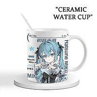 Керамічна чашка Хацуне Міку Hatsune Miku с керамічною підставкою та ложечкою