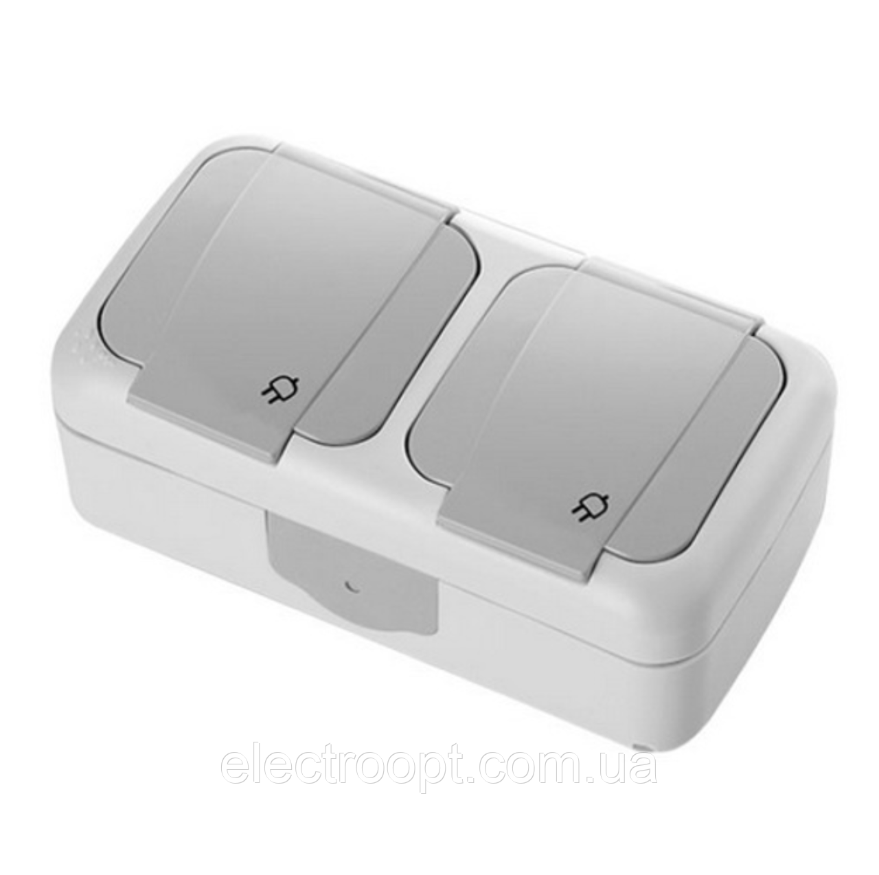 Розетка подвійна із заземленням та кришкою зовнішня вологозахищена VIKO Palmiye IP54 (сірого кольору)