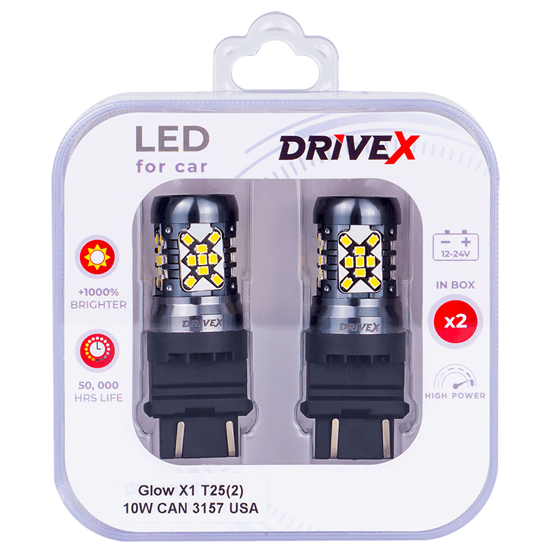 Комплект світлодіодних LED ламп Glow X1 T25(2) 12-24 V 10 W CAN 1200 Lm 3157/P27/7W Ø16 мм USA
